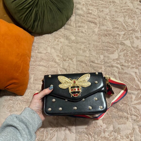 Fashion Jewel and Gold Bumble Bee Faux Leather Modular Crossbody Bag - Picture 8 of 8